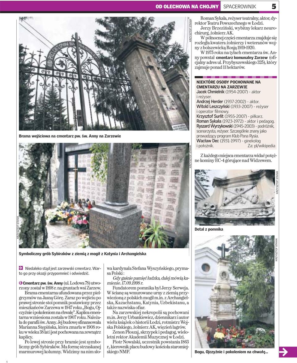 Anny powstał cmentarz komunalny Zarzew (oficjalny adres ul. Przybyszewskiego 325), który zajmuje ponad hektarów. Brama wejściowa na cmentarz pw. św.
