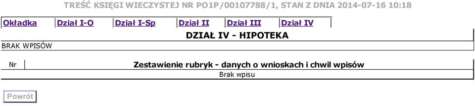 Dział II Dział III Dział IV DZIAŁ IV HIPOTEKA BRAK