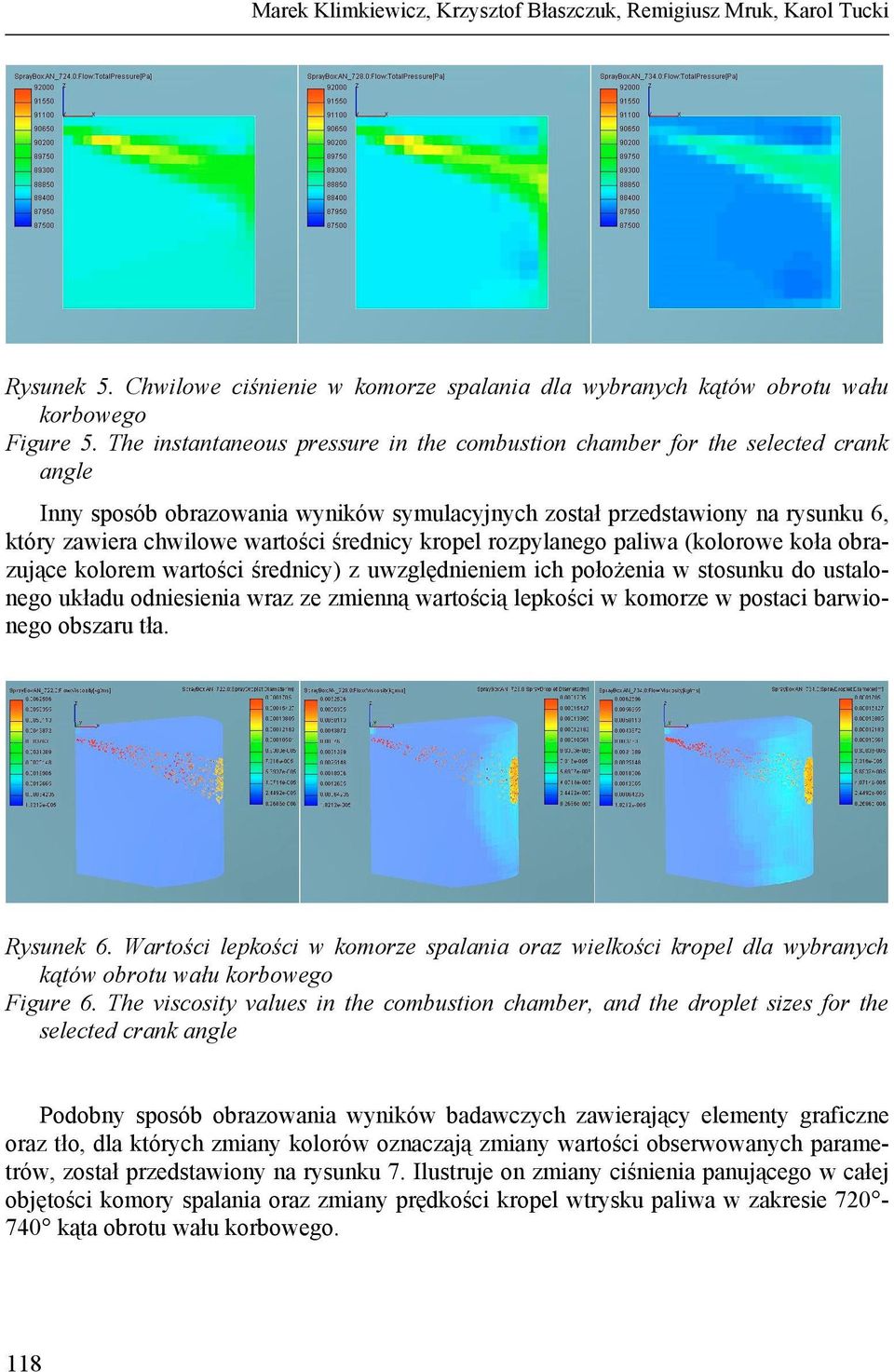 średnicy kropel rozpylanego paliwa (kolorowe koła obrazujące kolorem wartości średnicy) z uwzględnieniem ich położenia w stosunku do ustalonego układu odniesienia wraz ze zmienną wartością lepkości w