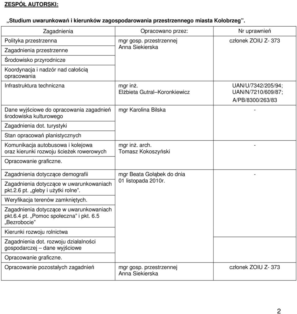 wyjściowe do opracowania zagadnień środowiska kulturowego Zagadnienia dot.