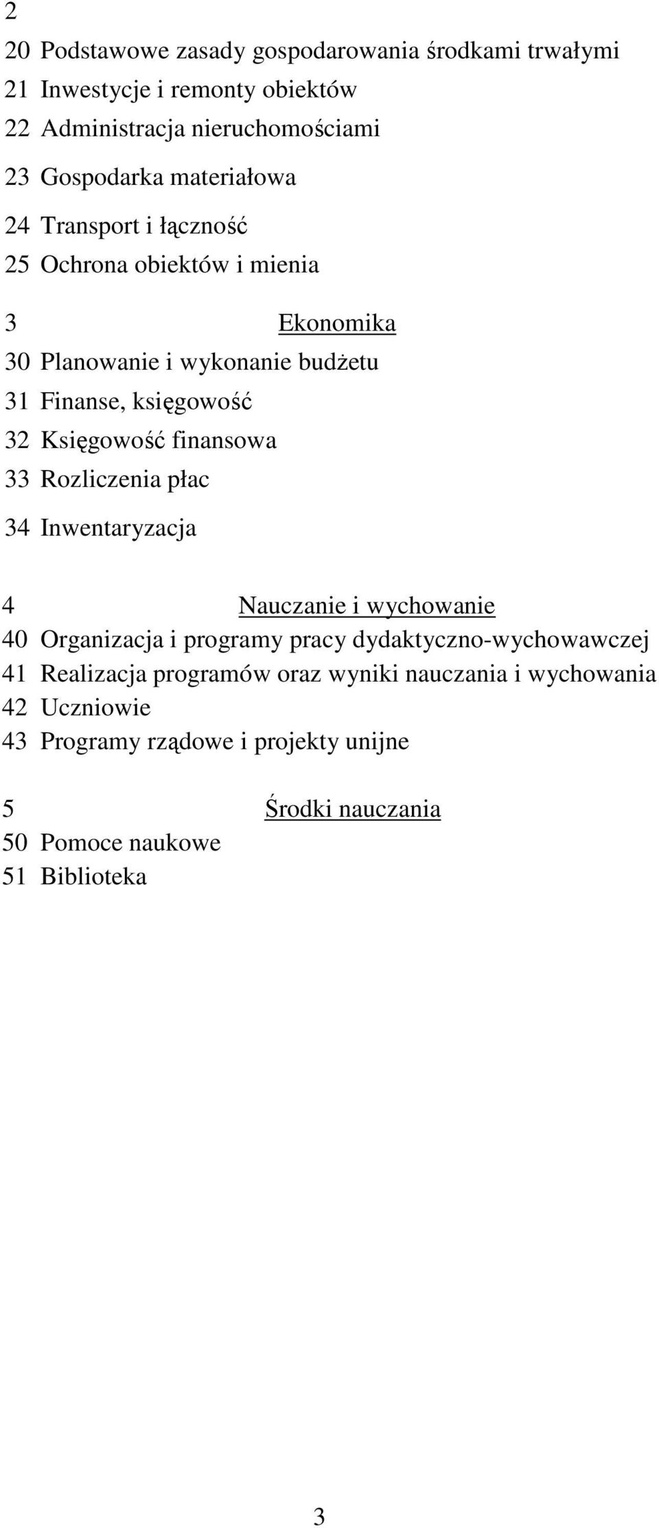 Księgowość finansowa 33 Rozliczenia płac 34 Inwentaryzacja 4 Nauczanie i wychowanie 40 Organizacja i programy pracy dydaktyczno-wychowawczej 41