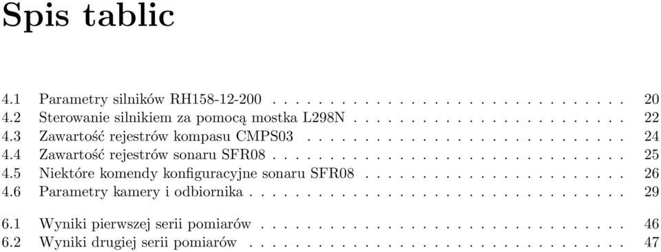 5 Niektóre komendy konfiguracyjne sonaru SFR08....................... 6 4.6 Parametry kamery i odbiornika................................. 9 6.