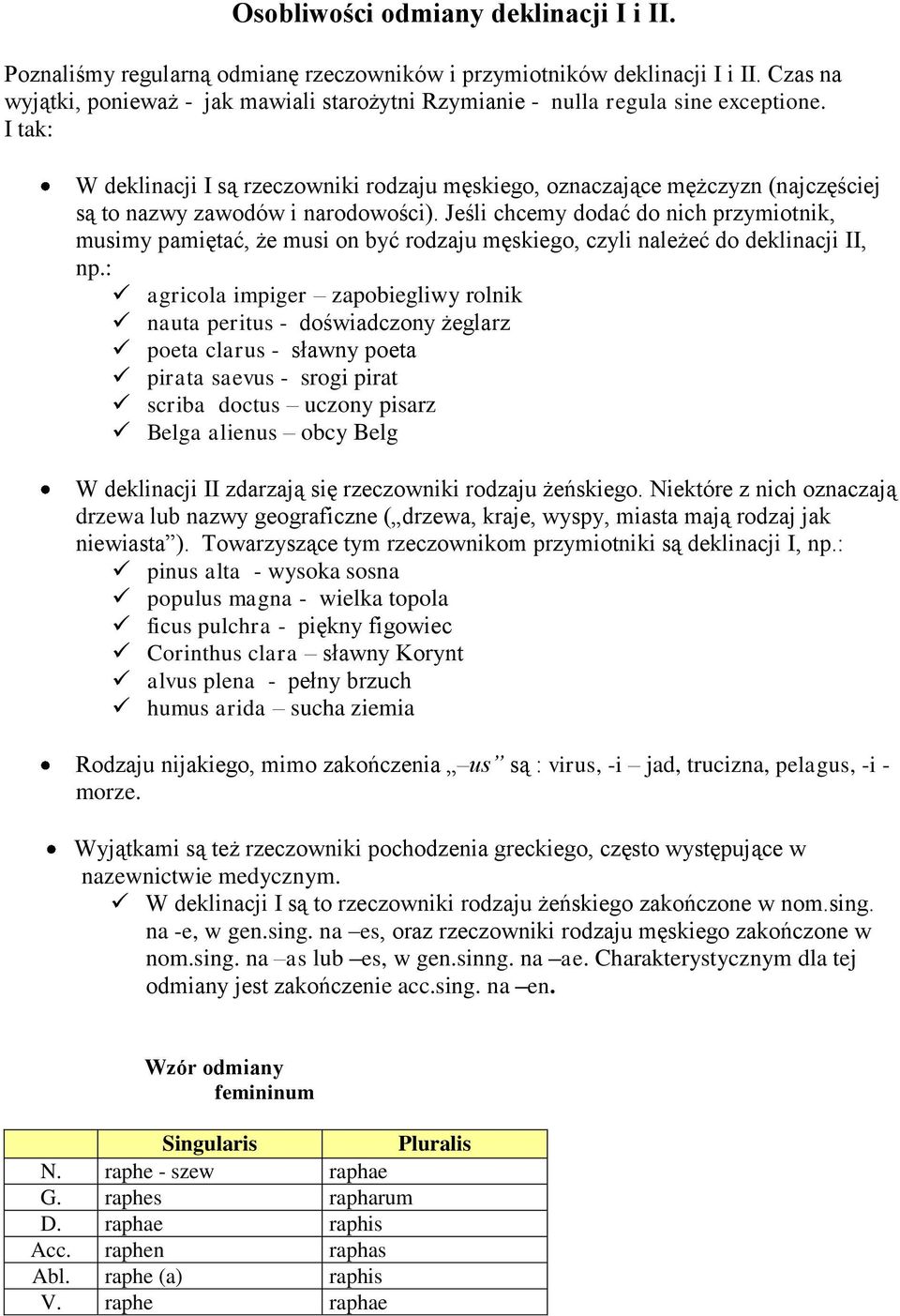 I tak: W deklinacji I są rzeczowniki rodzaju męskiego, oznaczające mężczyzn (najczęściej są to nazwy zawodów i narodowości).