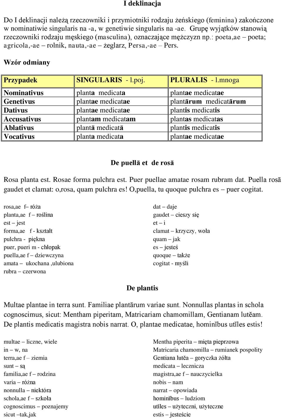 Wzór odmiany Przypadek SINGULARIS - l.poj. PLURALIS - l.