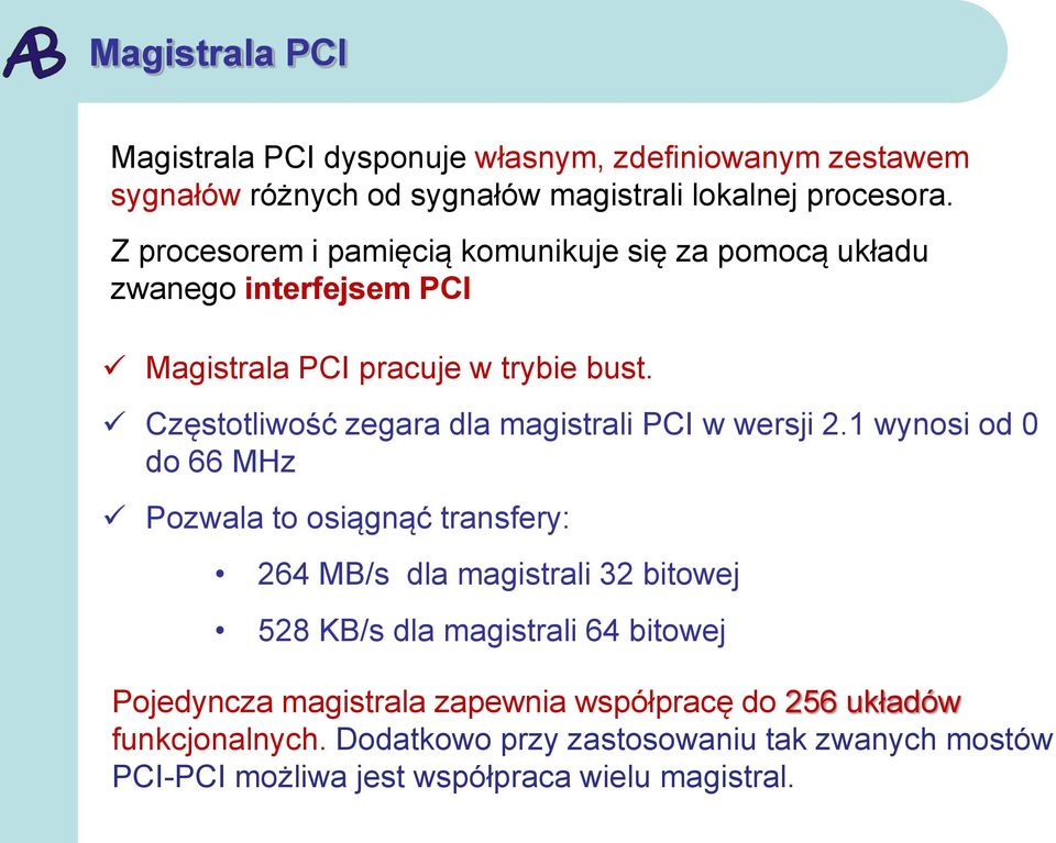 Częstotliwość zegara dla magistrali PCI w wersji 2.