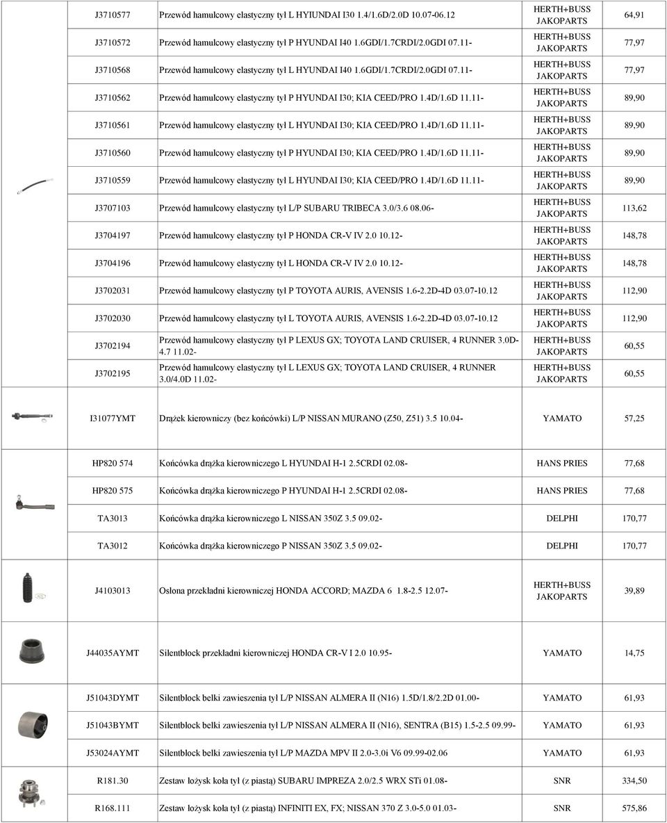 11- J3710561 Przewód hamulcowy elastyczny tył L HYUNDAI I30; KIA CEED/PRO 1.4D/1.6D 11.11- J3710560 Przewód hamulcowy elastyczny tył P HYUNDAI I30; KIA CEED/PRO 1.4D/1.6D 11.11- J3710559 Przewód hamulcowy elastyczny tył L HYUNDAI I30; KIA CEED/PRO 1.