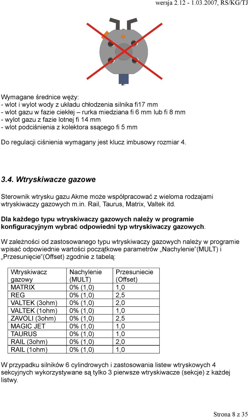 3.4. Wtryskiwacze gazowe Sterownik wtrysku gazu Akme może współpracować z wieloma rodzajami wtryskiwaczy gazowych m.in. Rail, Taurus, Matrix, Valtek itd.