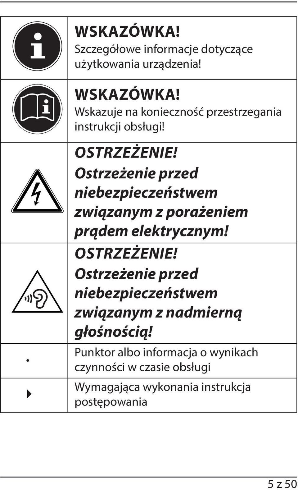 Ostrzeżenie przed niebezpieczeństwem związanym z porażeniem prądem elektrycznym! OSTRZEŻENIE!