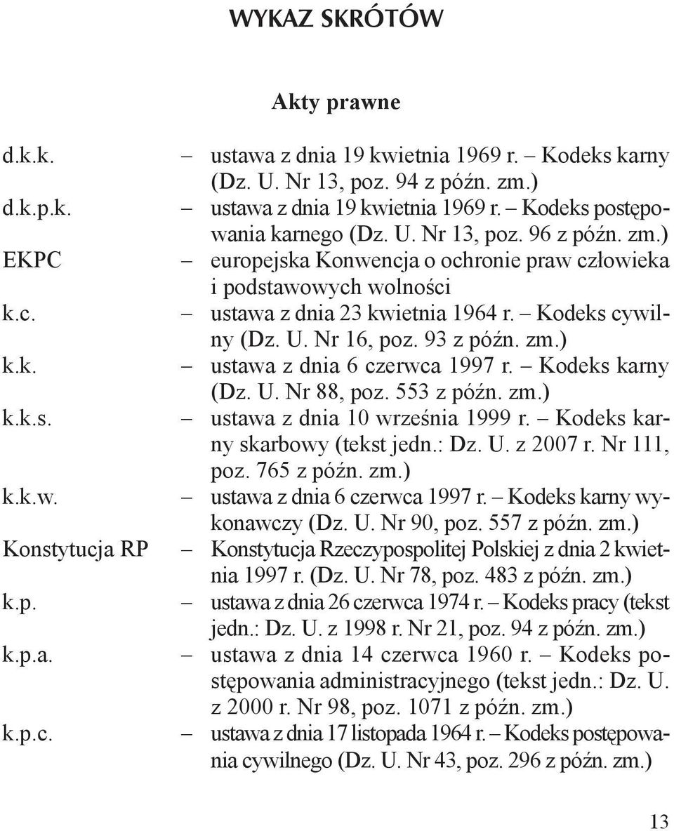 ) europejska Konwencja o ochronie praw człowieka i podstawowych wolności ustawa z dnia 23 kwietnia 1964 r. Kodeks cywilny (Dz. U. Nr 16, poz. 93 z późn. zm.) ustawa z dnia 6 czerwca 1997 r.