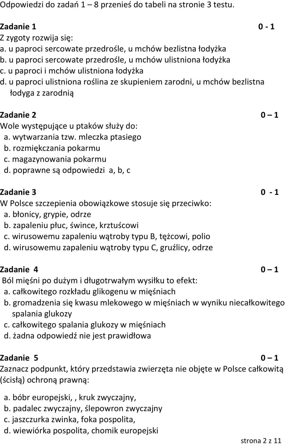 u paproci ulistniona roślina ze skupieniem zarodni, u mchów bezlistna łodyga z zarodnią Zadanie 2 0 1 Wole występujące u ptaków służy do: a. wytwarzania tzw. mleczka ptasiego b.