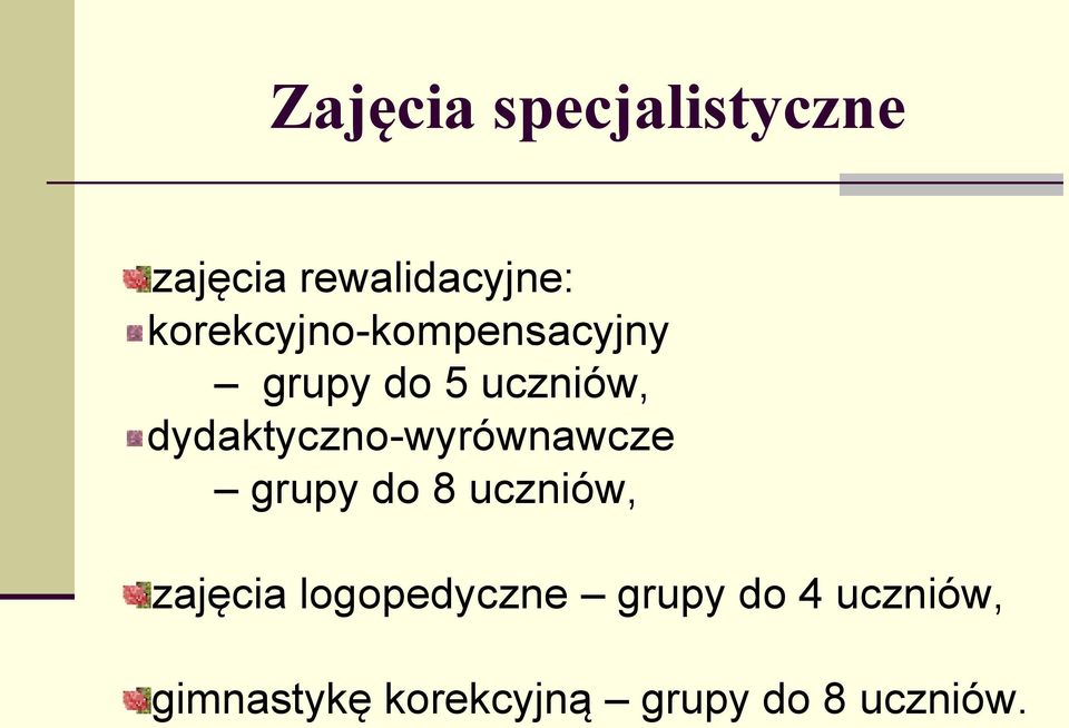 dydaktyczno-wyrównawcze grupy do 8 uczniów, zajęcia