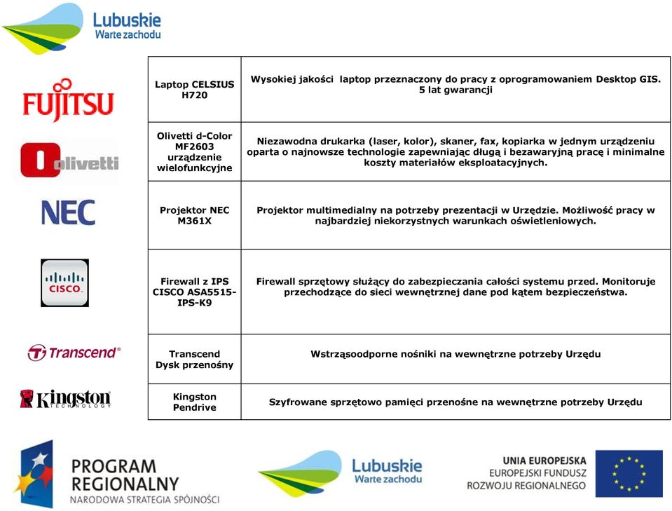 bezawaryjną pracę i minimalne koszty materiałów eksploatacyjnych. Projektor NEC M361X Projektor multimedialny na potrzeby prezentacji w Urzędzie.