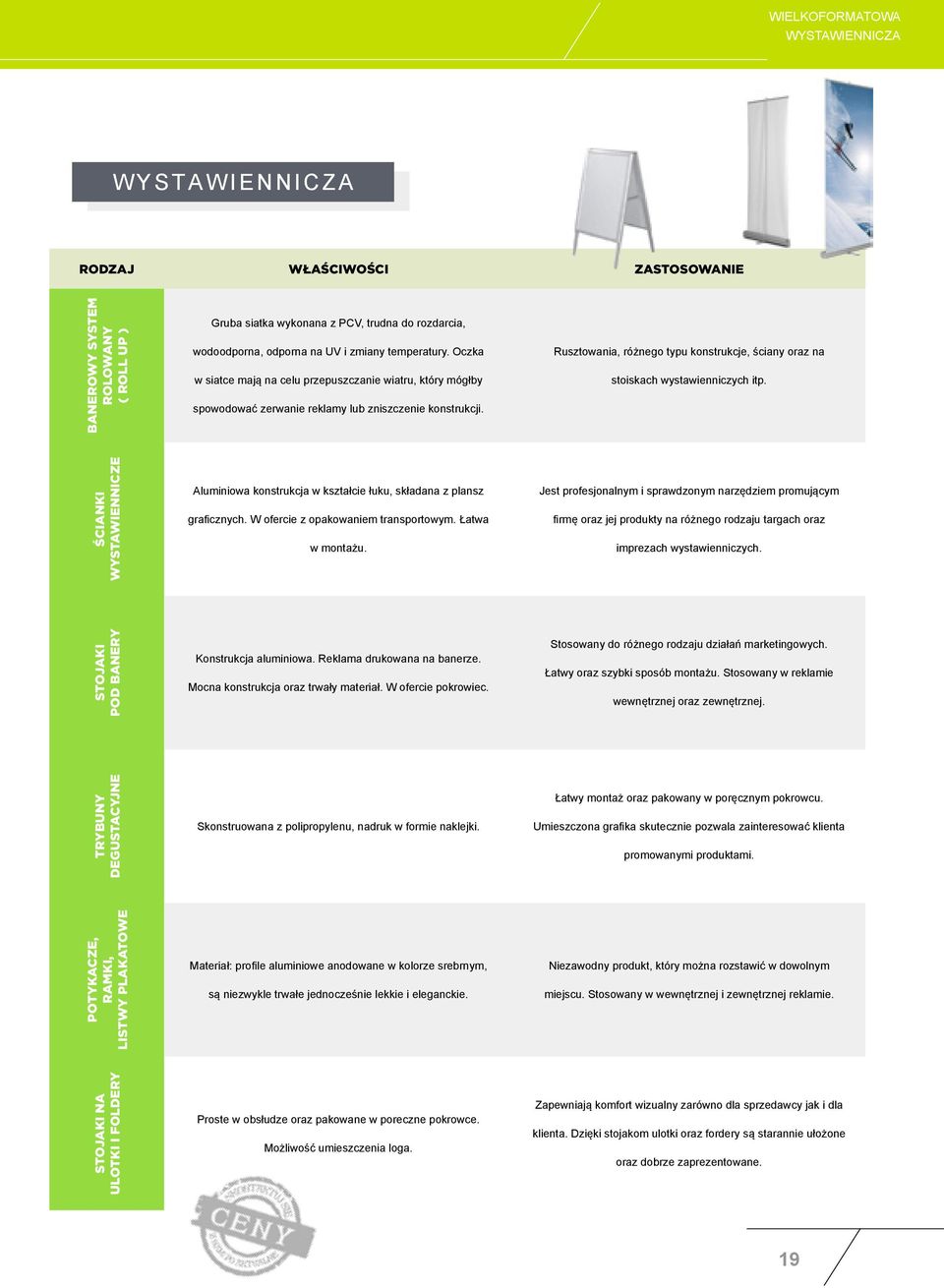 Rusztowania, różnego typu konstrukcje, ściany oraz na stoiskach wystawienniczych itp. Ścianki wystawiennicze Aluminiowa konstrukcja w kształcie łuku, składana z plansz graficznych.