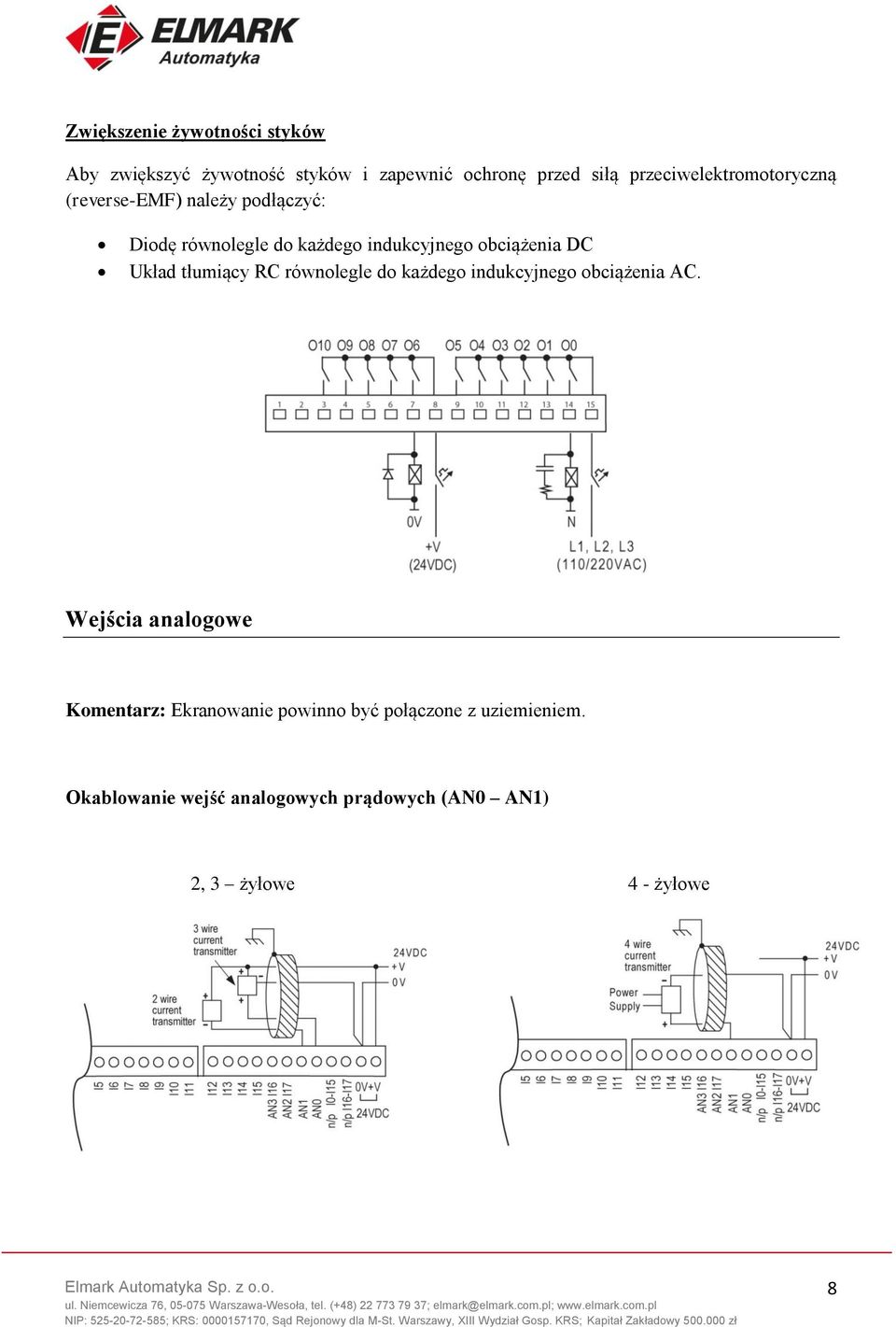 obciążenia DC Układ tłumiący RC równolegle do każdego indukcyjnego obciążenia AC.