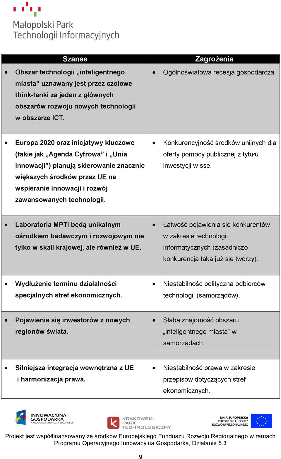 Europa 2020 oraz inicjatywy kluczowe Konkurencyjność środków unijnych dla (takie jak Agenda Cyfrowa i Unia oferty pomocy publicznej z tytułu Innowacji ) planują skierowanie znacznie inwestycji w sse.