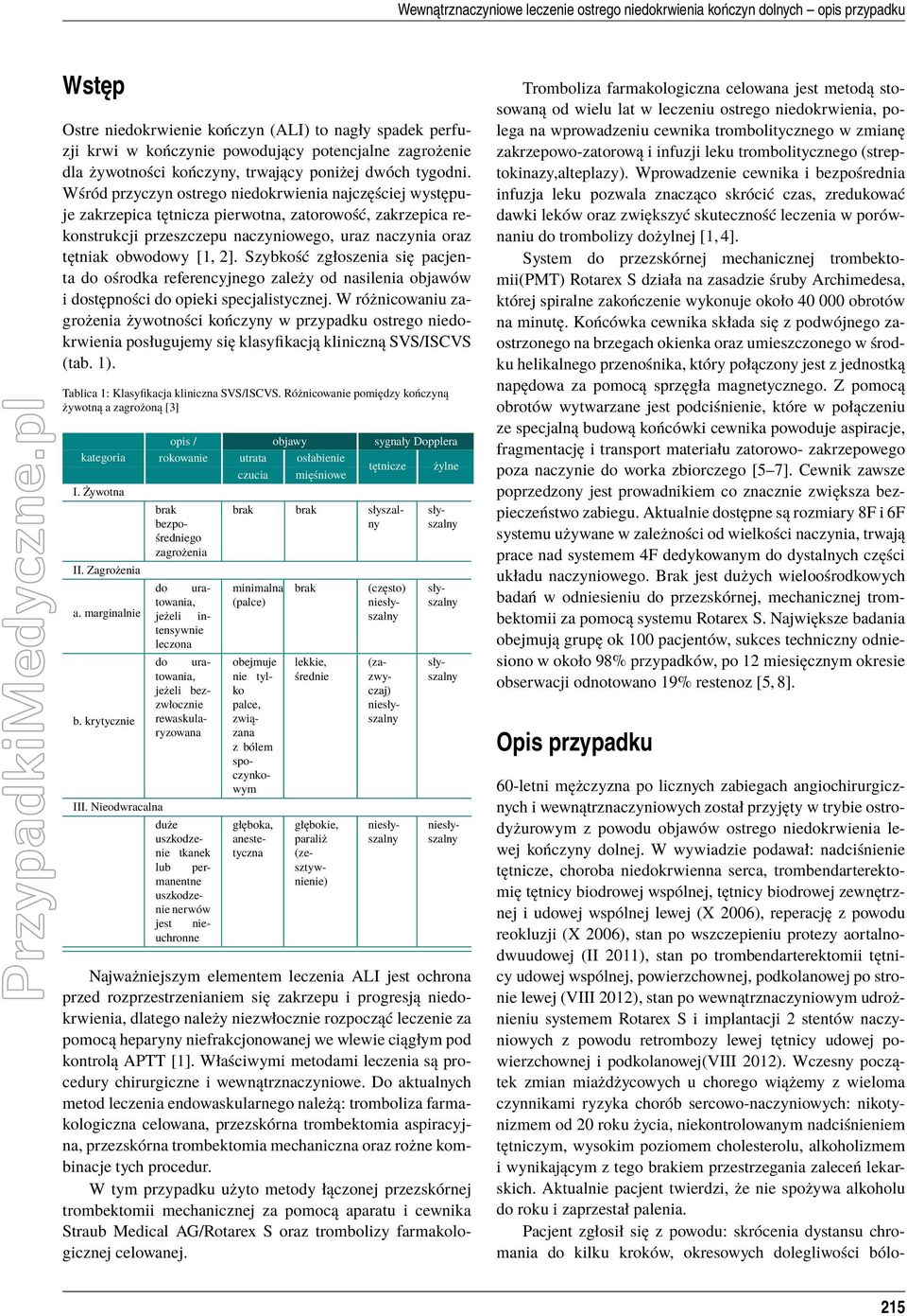 Wśród przyczyn ostrego niedokrwienia najczęściej występuje zakrzepica tętnicza pierwotna, zatorowość, zakrzepica rekonstrukcji przeszczepu naczyniowego, uraz naczynia oraz tętniak obwodowy [1, 2].