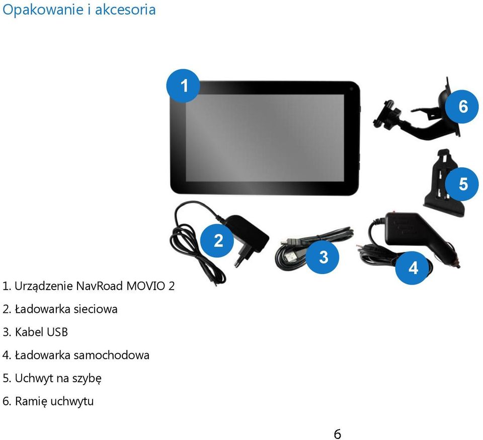 Ładowarka sieciowa 3. Kabel USB 4.