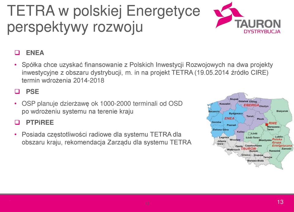 2014 źródło CIRE) termin wdrożenia 2014-2018 PSE OSP planuje dzierżawę ok 1000-2000 terminali od OSD po wdrożeniu