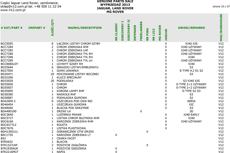 LISTWY/EMBLEMATU X S3 V12 BD27500 1 GUMA LEWARKA X E-TYPE 4.