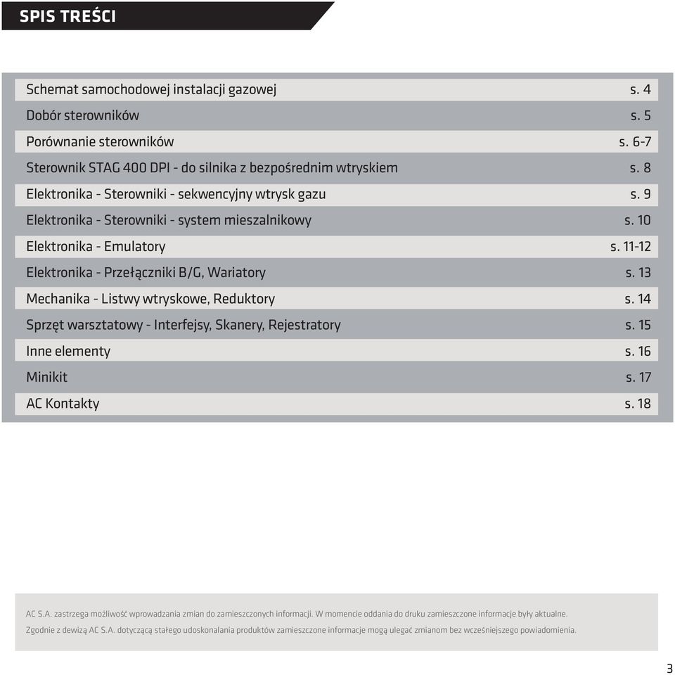 Skanery, Rejestratory Inne elementy Minikit AC Kontakty s. 4 s. 5 s. 6-7 s. 8 s. 9 s. 10 s. 11-12 s. 13 s. 14 s. 15 s. 16 s. 17 s. 18 AC S.A. zastrzega możliwość wprowadzania zmian do zamieszczonych informacji.