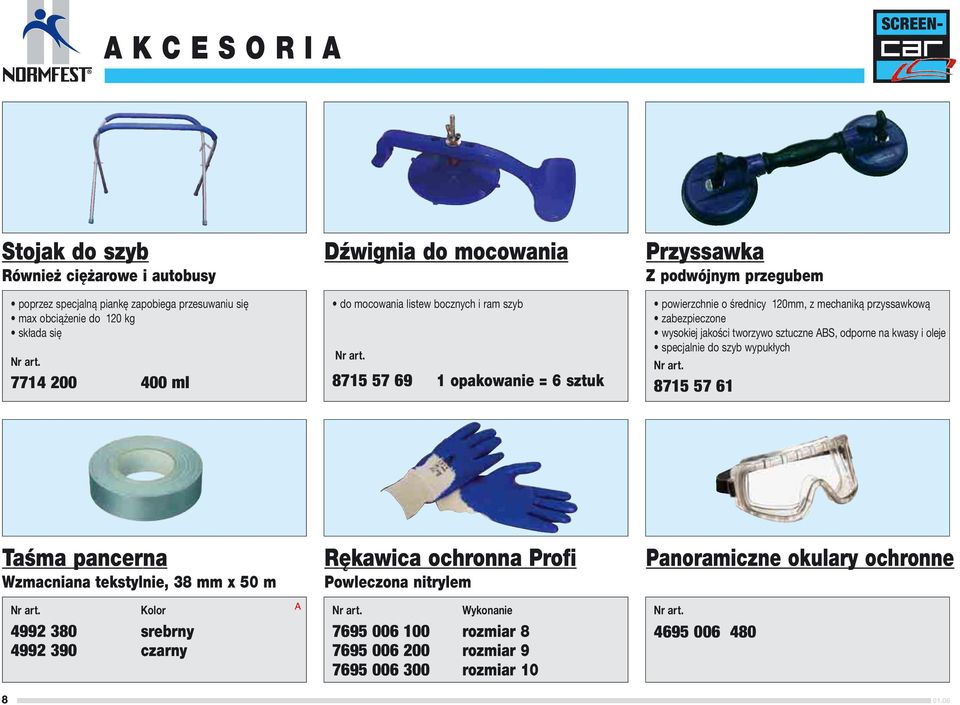 wysokiej jakości tworzywo sztuczne BS, odporne na kwasy i oleje specjalnie do szyb wypukłych 8715 57 61 Taśma pancerna Wzmacniana tekstylnie, 38 mm x 50 m Rękawica ochronna Profi