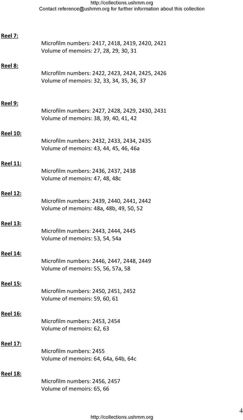 2434, 2435 Volume of memoirs: 43, 44, 45, 46, 46a Microfilm numbers: 2436, 2437, 2438 Volume of memoirs: 47, 48, 48c Microfilm numbers: 2439, 2440, 2441, 2442 Volume of memoirs: 48a, 48b, 49, 50, 52