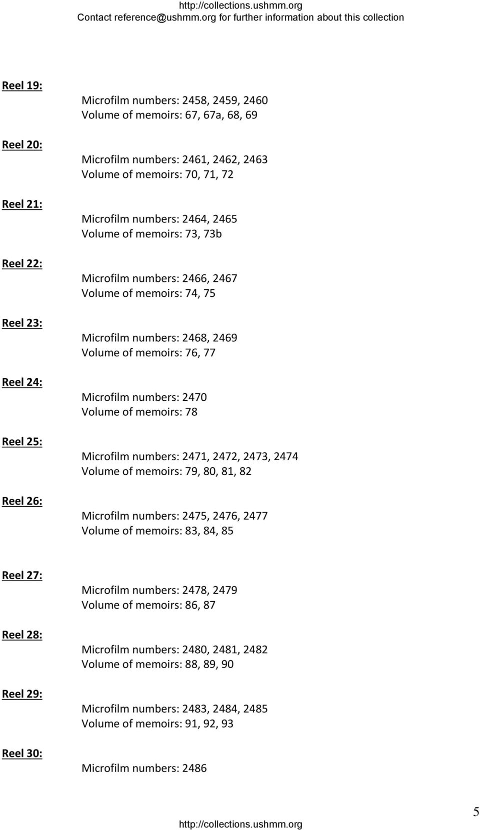 2470 Volume of memoirs: 78 Microfilm numbers: 2471, 2472, 2473, 2474 Volume of memoirs: 79, 80, 81, 82 Microfilm numbers: 2475, 2476, 2477 Volume of memoirs: 83, 84, 85 Reel 27: Reel 28: Reel 29: