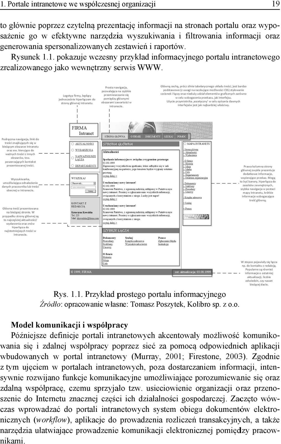 z o.o. Model komunikacji i współpracy Późniejsze definicjee portali intranetowych akcentowały y możliwość komuniko- aplikacji wania się i zdalnej współpracy poprzez sieć za pomocą odpowiednich