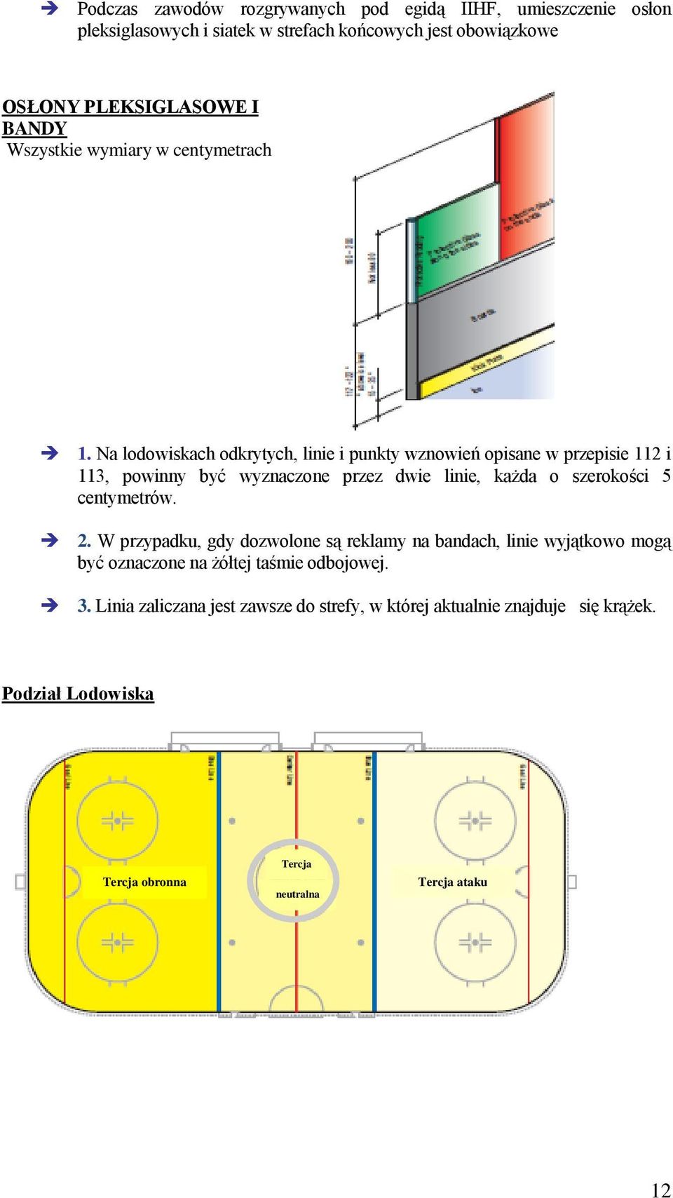 Na lodowiskach odkrytych, linie i punkty wznowień opisane w przepisie 112 i 113, powinny być wyznaczone przez dwie linie, każda o szerokości 5