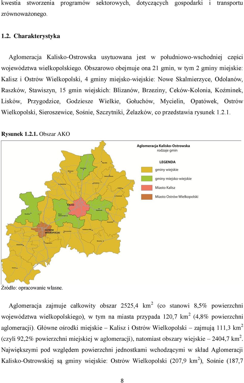 Obszarowo obejmuje ona 21 gmin, w tym 2 gminy miejskie: Kalisz i Ostrów Wielkopolski, 4 gminy miejsko-wiejskie: Nowe Skalmierzyce, Odolanów, Raszków, Stawiszyn, 15 gmin wiejskich: Blizanów, Brzeziny,