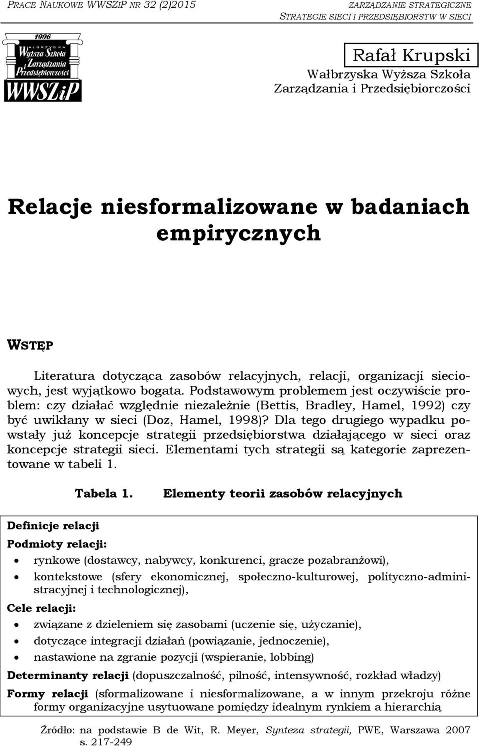 Podstawowym problemem jest oczywiście problem: czy działać względnie niezależnie (Bettis, Bradley, Hamel, 1992) czy być uwikłany w sieci (Doz, Hamel, 1998)?