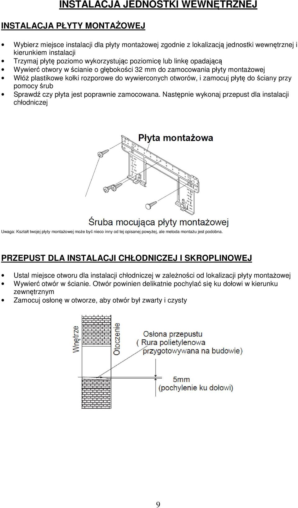 ściany przy pomocy śrub Sprawdź czy płyta jest poprawnie zamocowana.