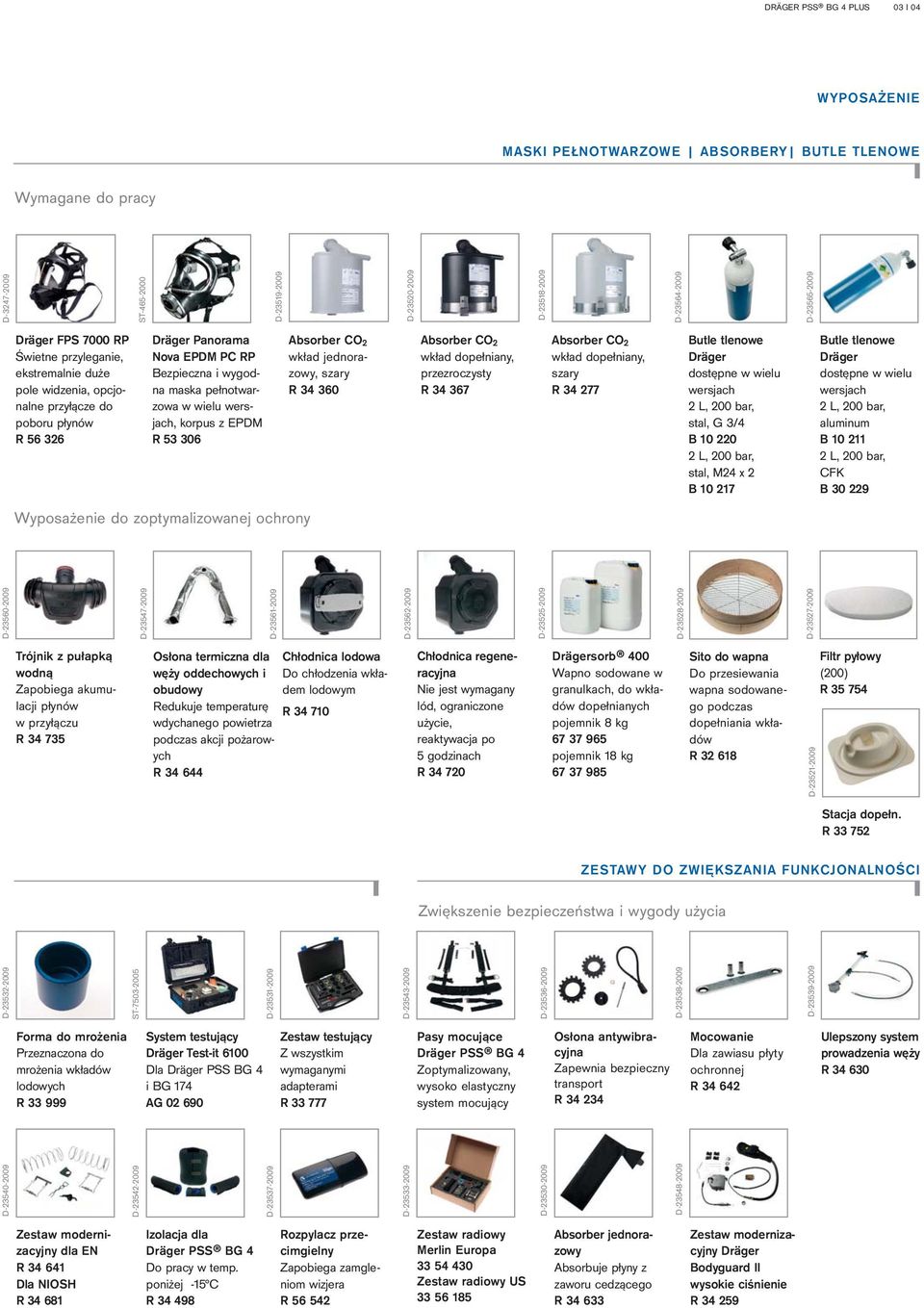 widzenia, opcjonalne przyłącze do poboru płynów R 56 326 Dräger Panorama Nova EPDM PC RP Bezpieczna i wygodna maska pełnotwarzowa w wielu wersjach, korpus z EPDM R 53 306 Absorber CO 2 wkład