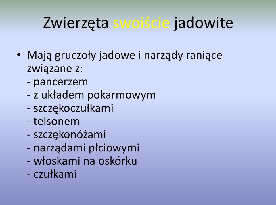 pokarmowym - szczękoczułkami - telsonem -