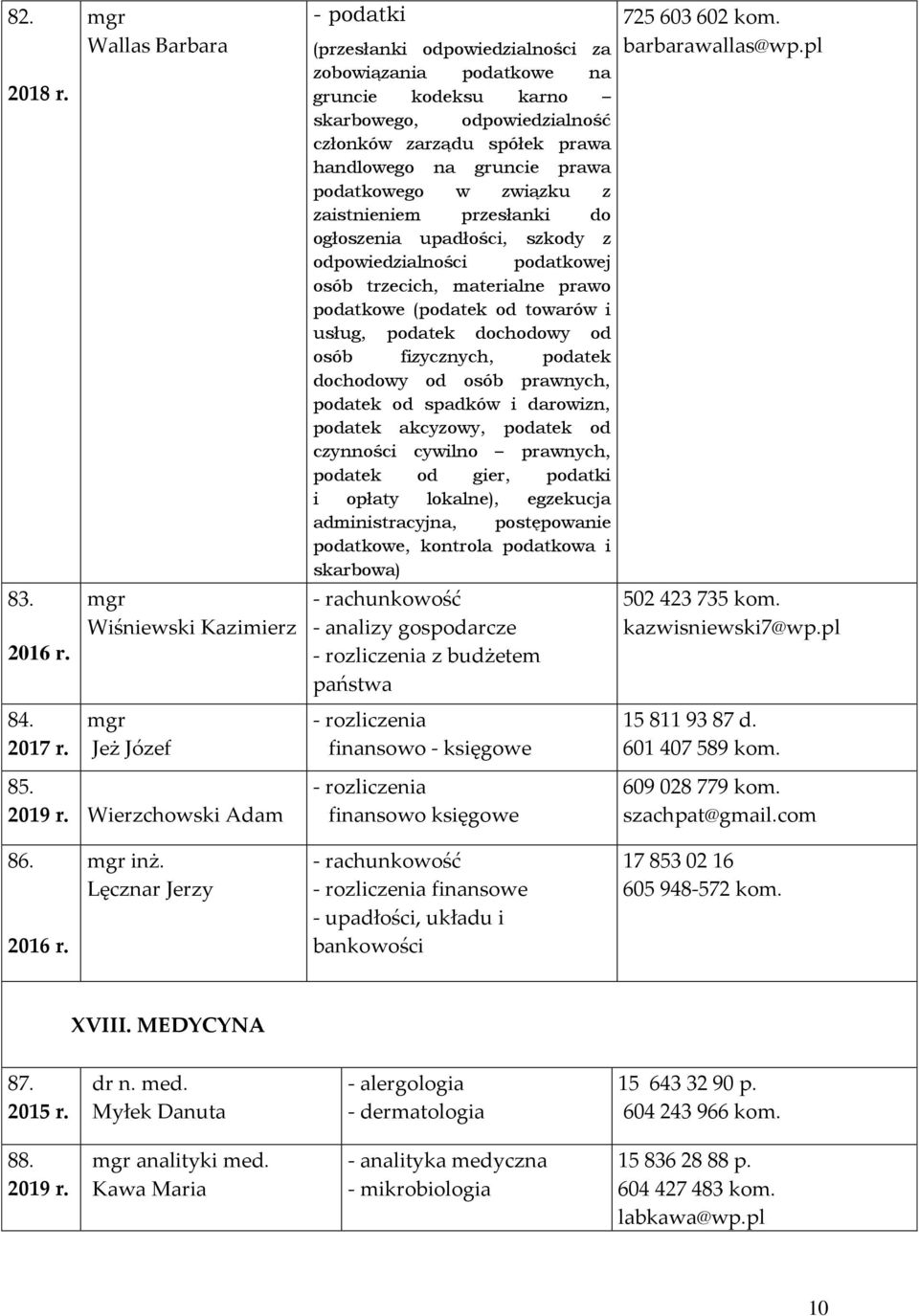 podatkowego w związku z zaistnieniem przesłanki do ogłoszenia upadłości, szkody z odpowiedzialności podatkowej osób trzecich, materialne prawo podatkowe (podatek od towarów i usług, podatek dochodowy