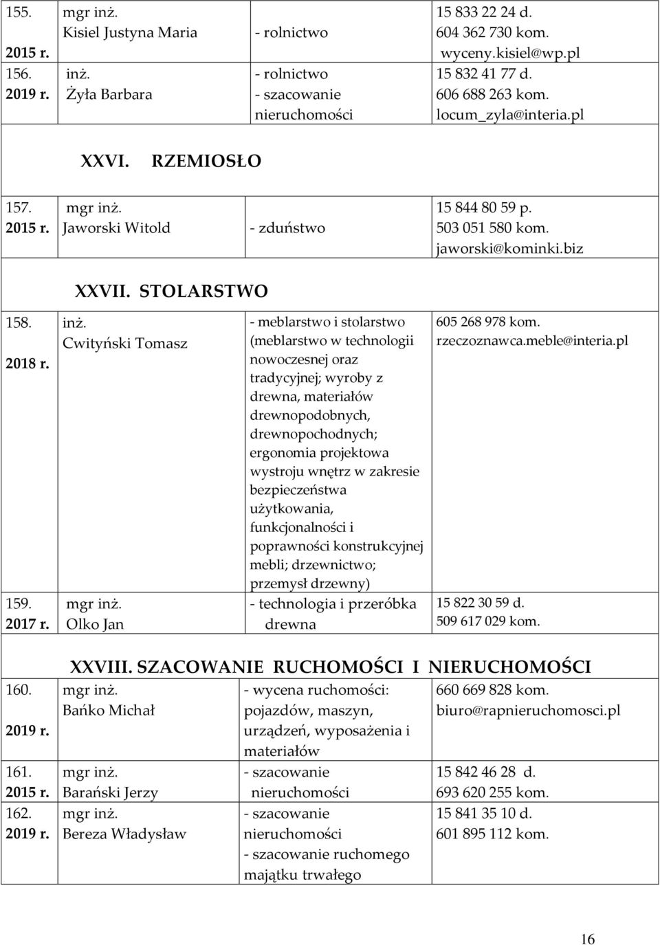 Cwityński Tomasz Olko Jan - meblarstwo i stolarstwo (meblarstwo w technologii nowoczesnej oraz tradycyjnej; wyroby z drewna, materiałów drewnopodobnych, drewnopochodnych; ergonomia projektowa