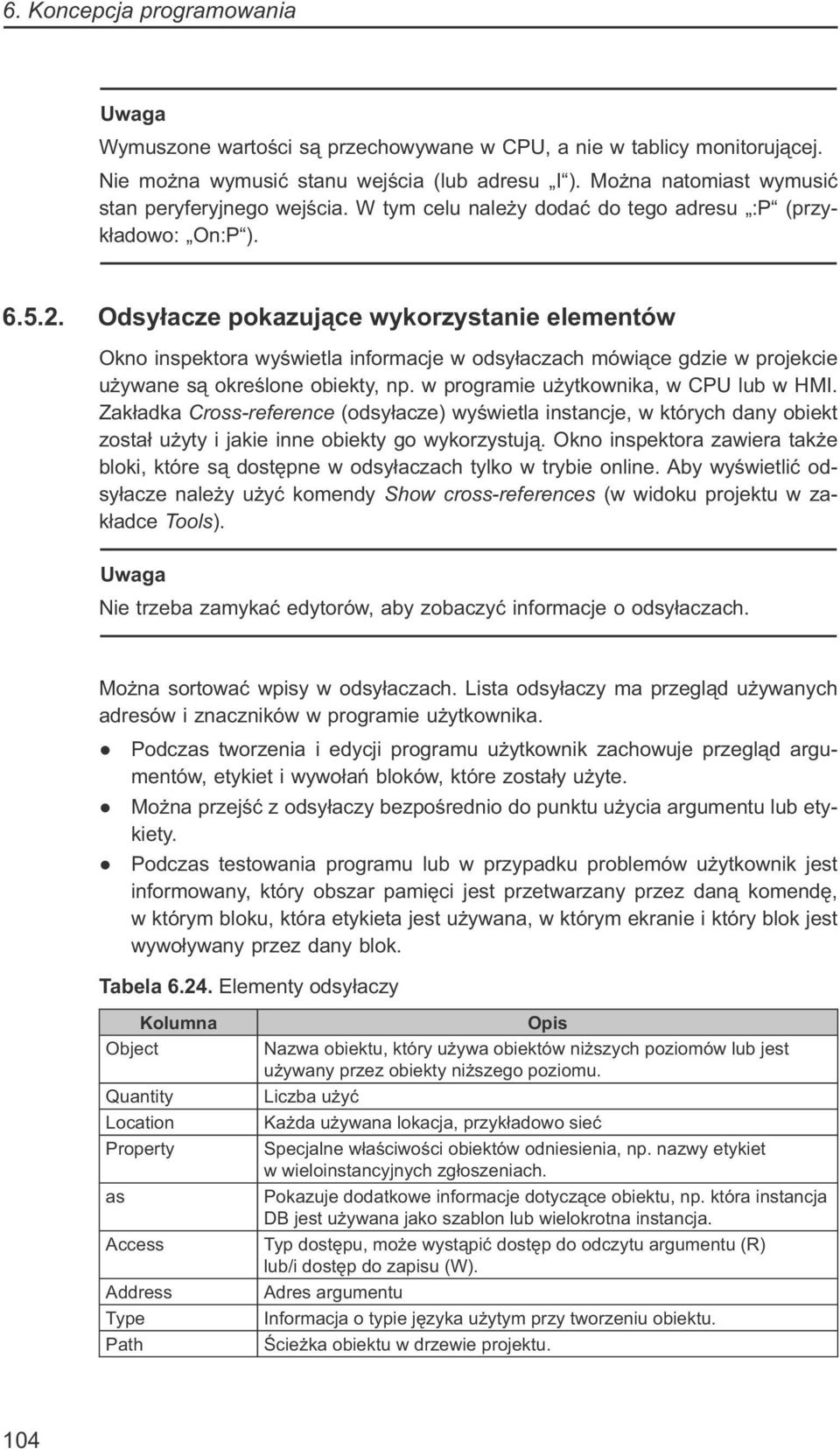 Odsyłacze pokazujące wykorzystanie elementów Okno inspektora wyświetla informacje w odsyłaczach mówiące gdzie w projekcie używane są określone obiekty, np. w programie użytkownika, w CPU lub w HMI.