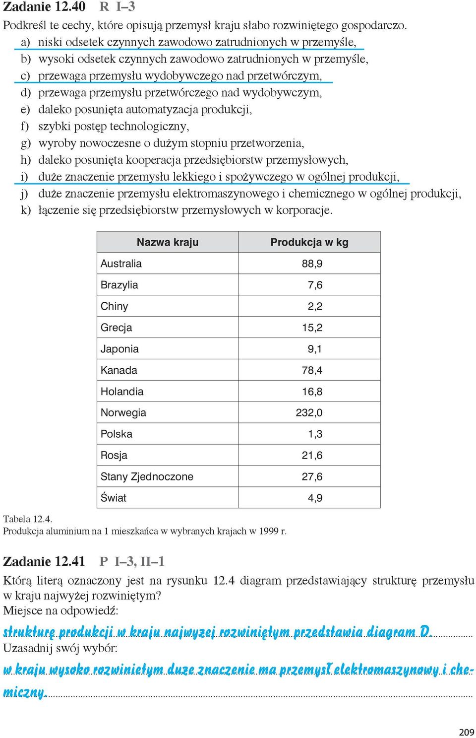 przetwórczego nad wydobywczym, e) daleko posunięta automatyzacja produkcji, f) szybki postęp technologiczny, g) wyroby nowoczesne o dużym stopniu przetworzenia, h) daleko posunięta kooperacja