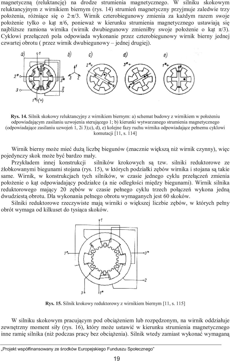 Wirnik czterobiegunowy zmienia za kaŝdym razem swoje połoŝenie tylko o kąt π/6, poniewaŝ w kierunku strumienia magnetycznego ustawiają się najbliŝsze ramiona wirnika (wirnik dwubiegunowy zmieniłby