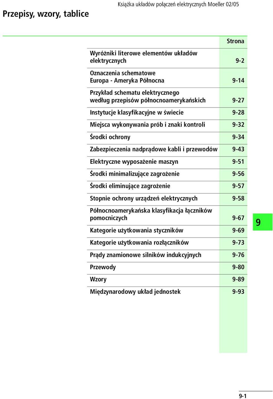 kabli i przewodów -43 Elektryczne wyposażenie maszyn -51 Środki minimalizujące zagrożenie -56 Środki eliminujące zagrożenie -57 Stopnie ochrony urządzeń elektrycznych -58 Północnoamerykańska