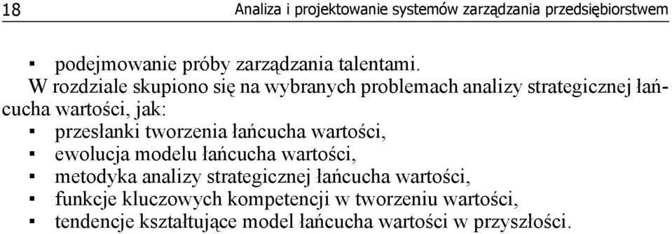 tworzenia łańcucha wartości, ewolucja modelu łańcucha wartości, metodyka analizy strategicznej łańcucha