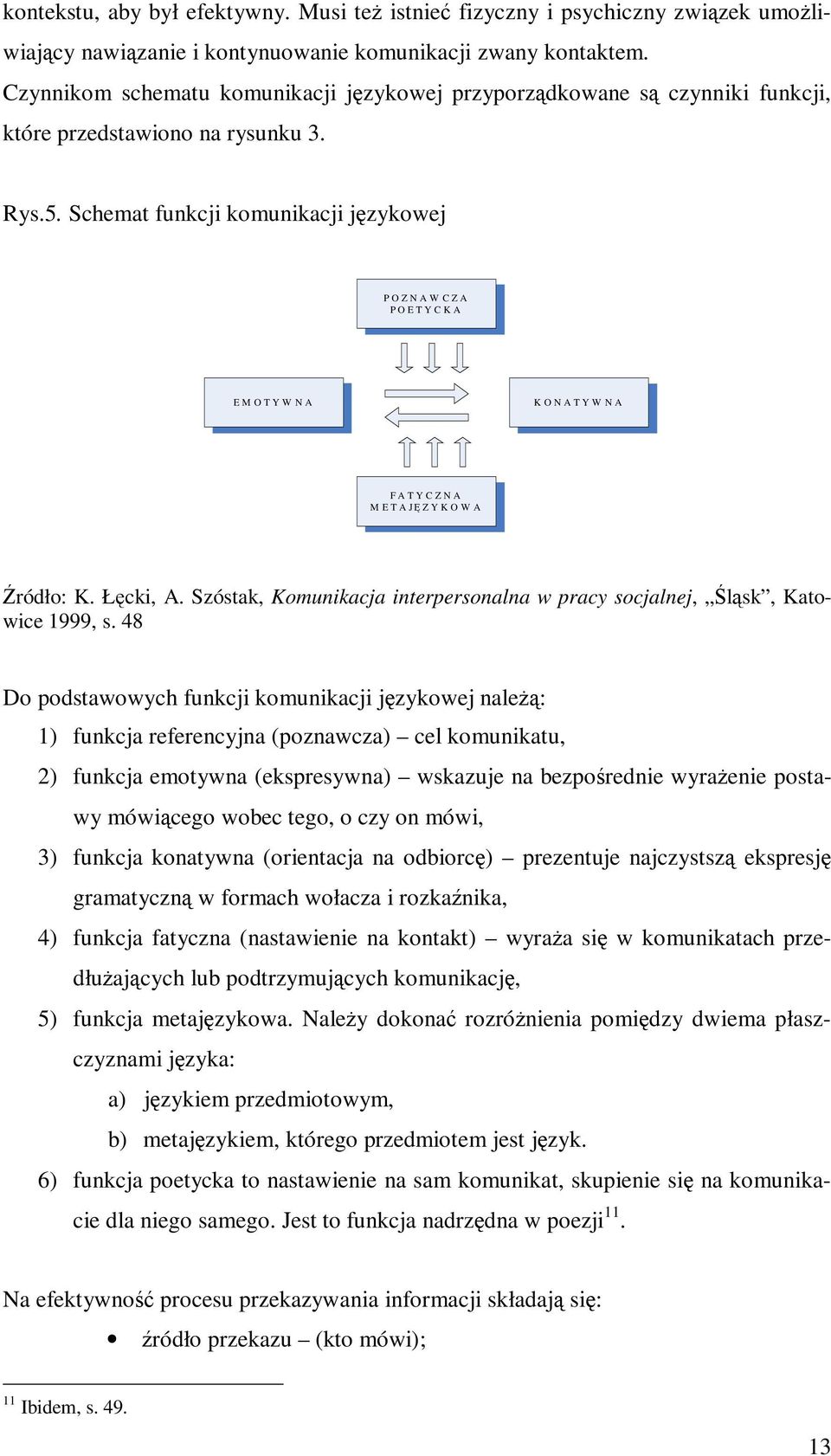 Schemat funkcji komunikacji językowej P O Z N A W C Z A P O E T Y C K A E M O T Y W N A K O N A T Y W N A F A T Y C Z N A M E T A JĘ Z Y K O W A Źródło: K. Łęcki, A.