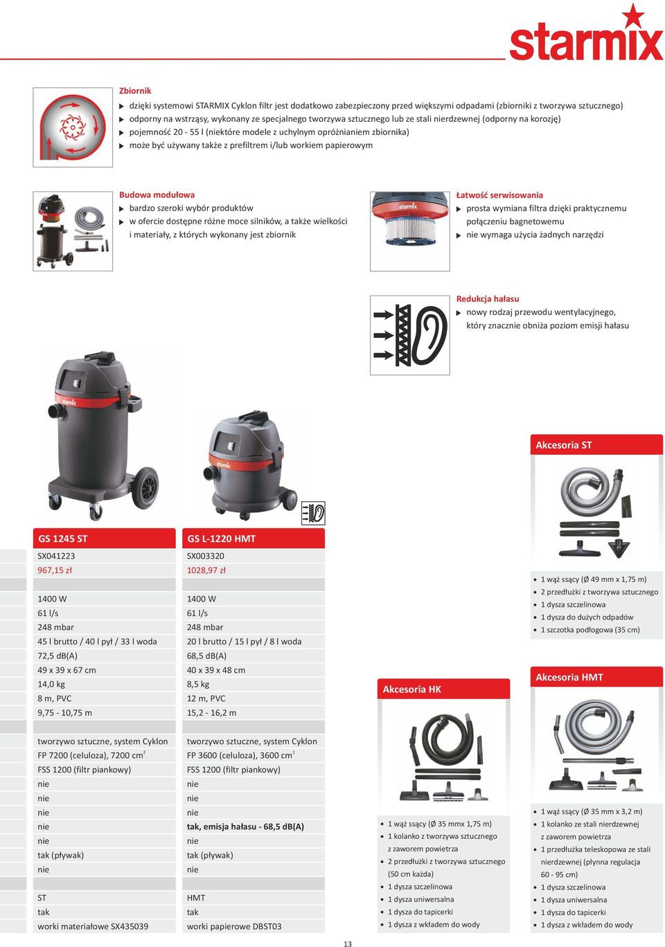 wybór produktów w ofercie dostępne różne moce silników, a że wielkości i materiały, z których wykonany jest zbiornik Łatwość serwisowania prosta wymiana filtra dzięki praktycznemu połączeniu