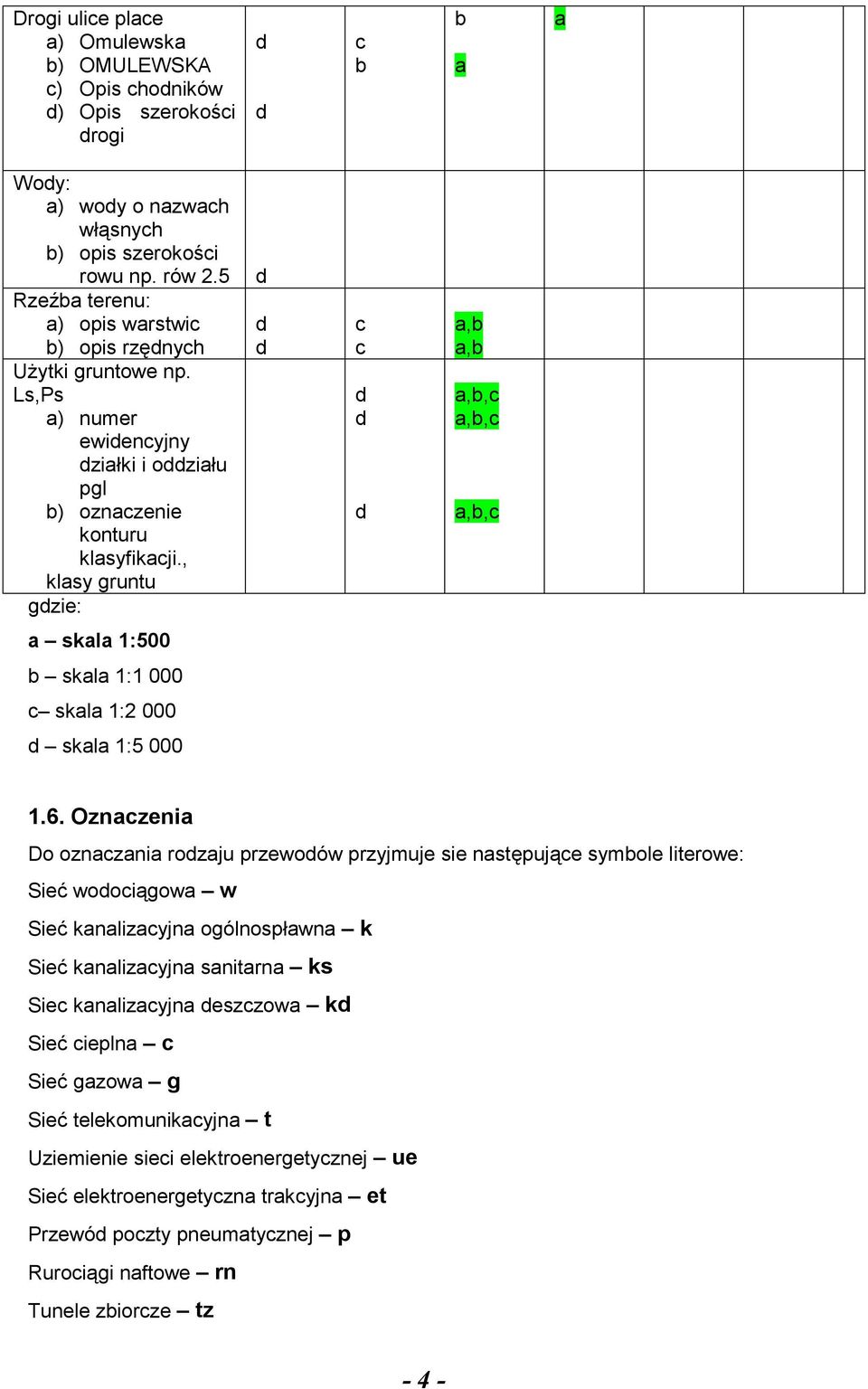 , klasy gruntu gdzie: d d d c c d d d a,b a,b a,b,c a,b,c a,b,c a skala 1:500 b skala 1:1 000 c skala 1:2 000 d skala 1:5 000 1.6.