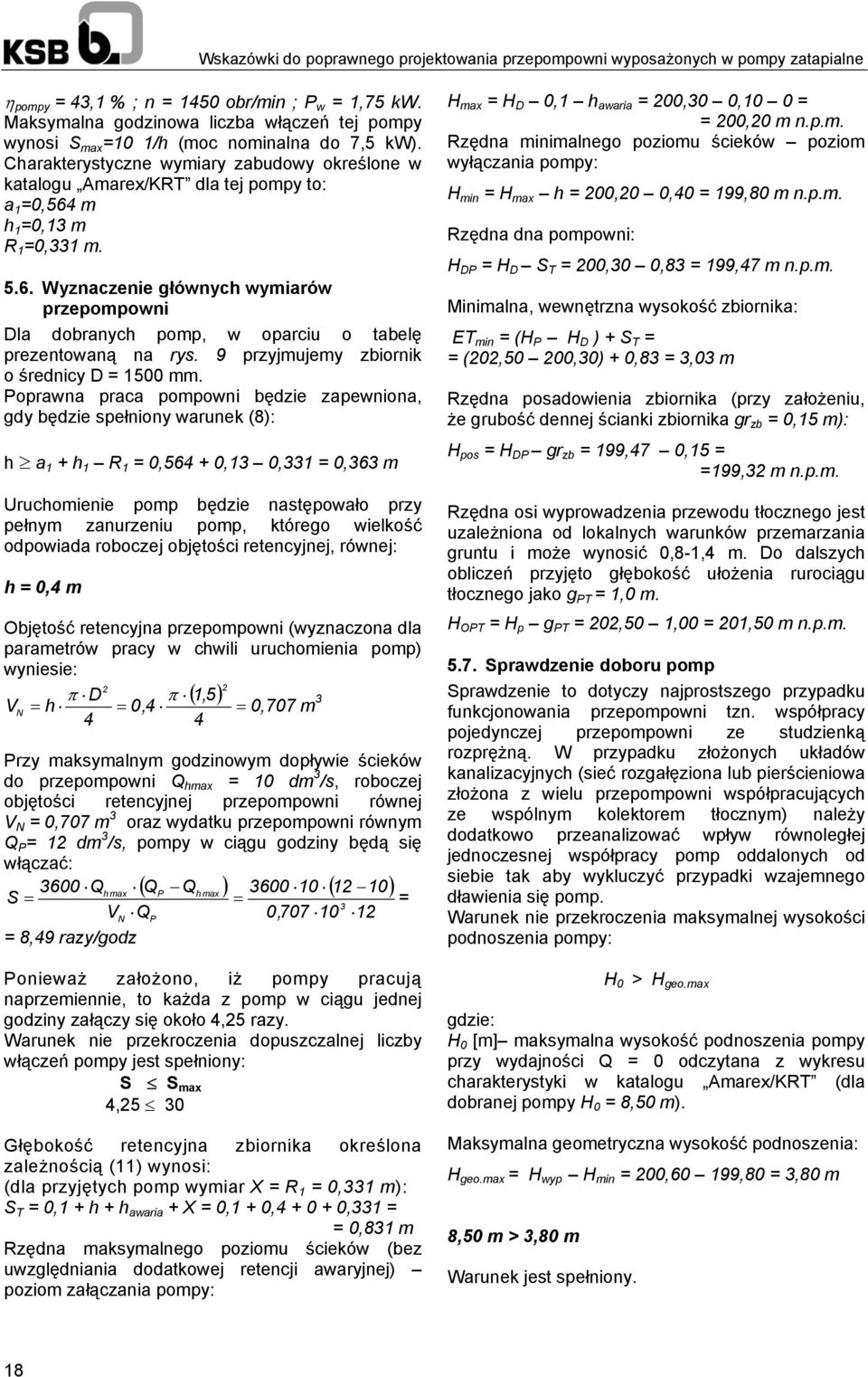 9 przyjmujemy zbiornik o średnicy D = 1500 mm.