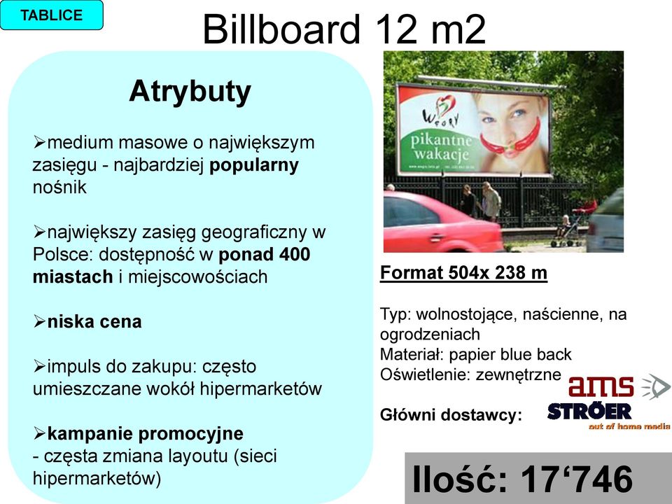 umieszczane wokół hipermarketów kampanie promocyjne - częsta zmiana layoutu (sieci hipermarketów) Format 504x 238 m