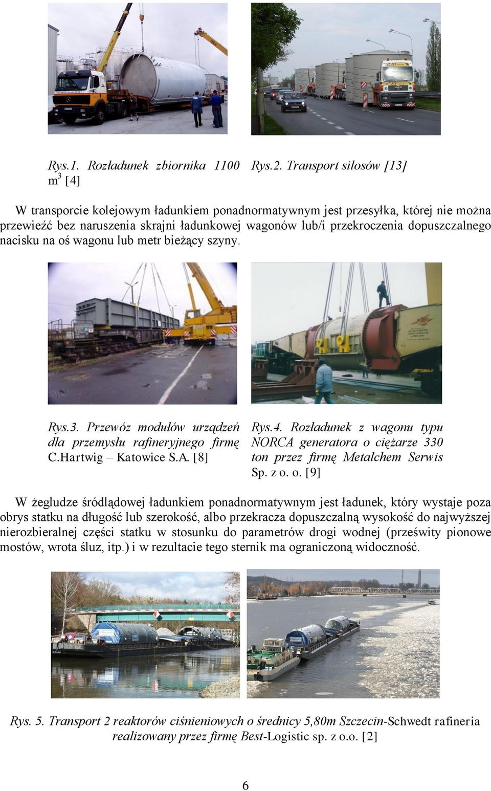 nacisku na oś wagonu lub metr bieżący szyny. Rys.3. Przewóz modułów urządzeń dla przemysłu rafineryjnego firmę C.Hartwig Katowice S.A. [8] Rys.4.