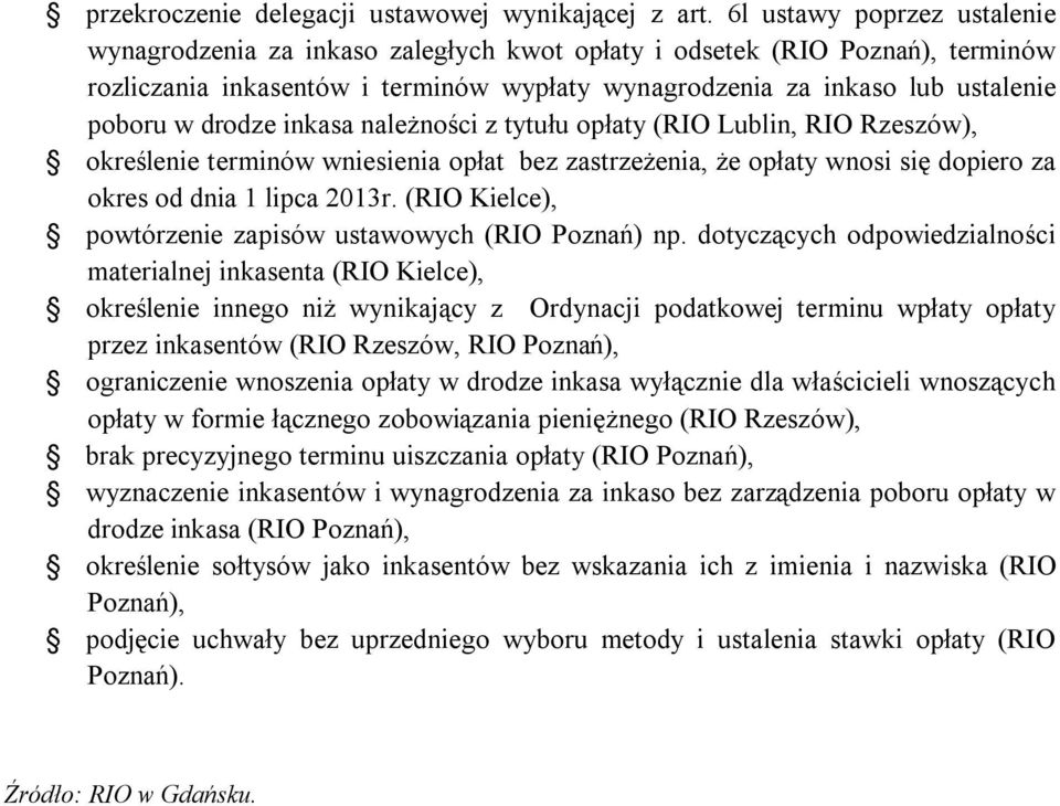 drodze inkasa należności z tytułu opłaty (RIO Lublin, RIO Rzeszów), określenie terminów wniesienia opłat bez zastrzeżenia, że opłaty wnosi się dopiero za okres od dnia 1 lipca 2013r.