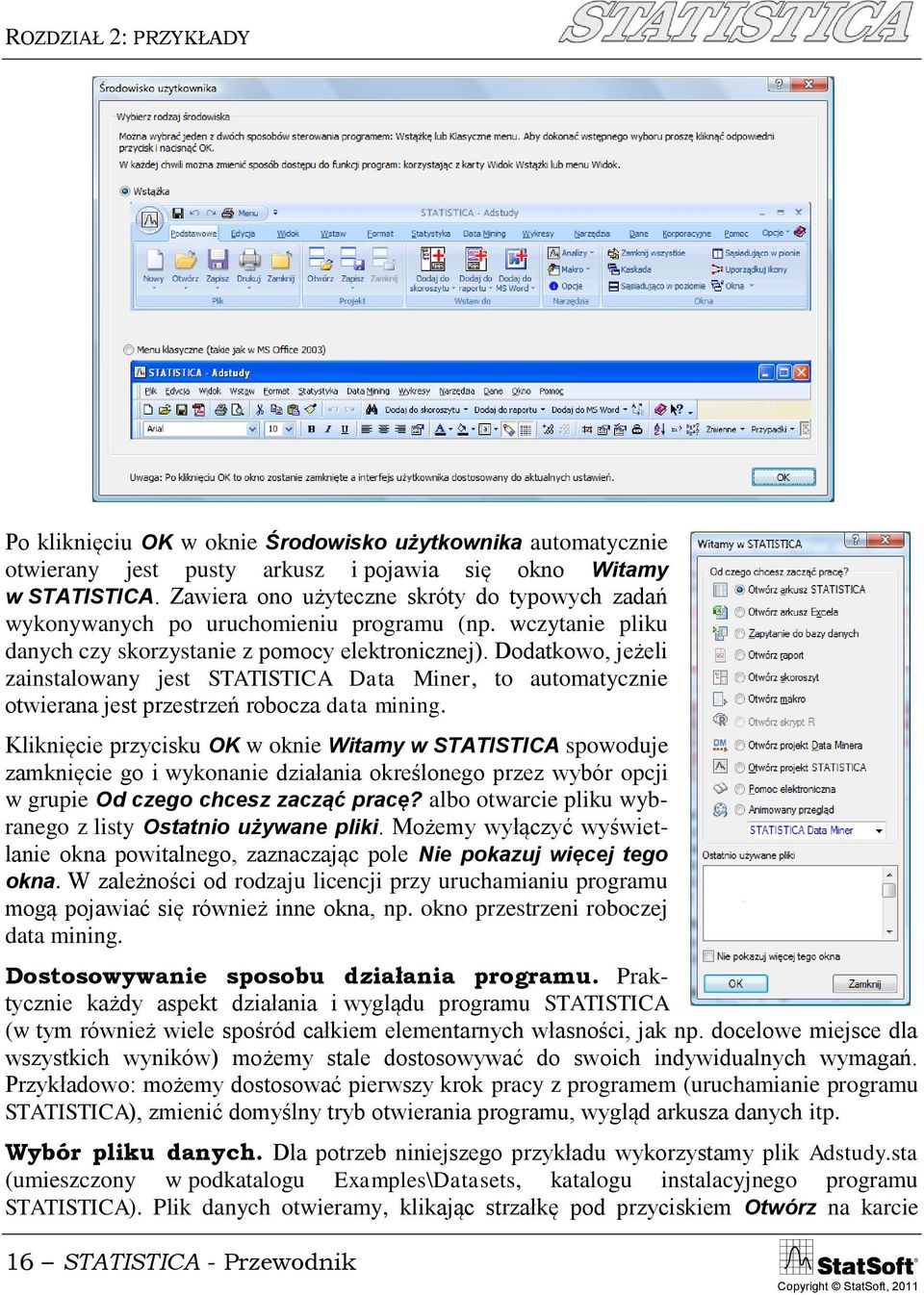 Dodatkowo, jeżeli zainstalowany jest STATISTICA Data Miner, to automatycznie otwierana jest przestrzeń robocza data mining.