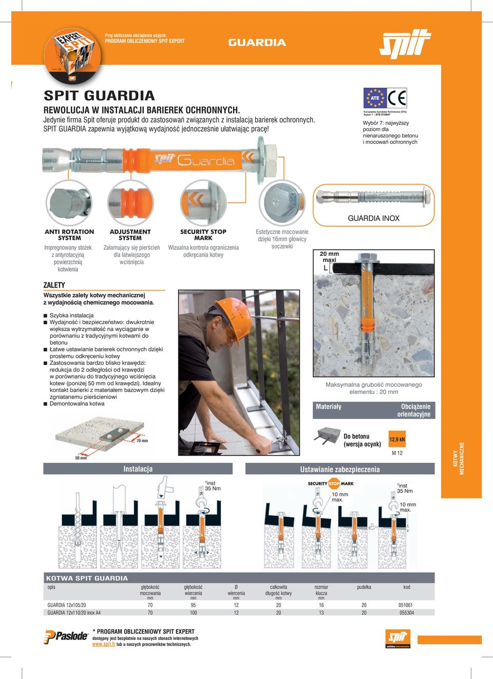 Europejska Aprobata Techniczna (ETA) Wybór 7 Wybór 7: najwyższy poziom dla nienaruszonego betonu i mocowań ochronnych GUARDIA INOX ANTI ROTATION SYSTEM Impregnowany stożek z antyrotacyjną